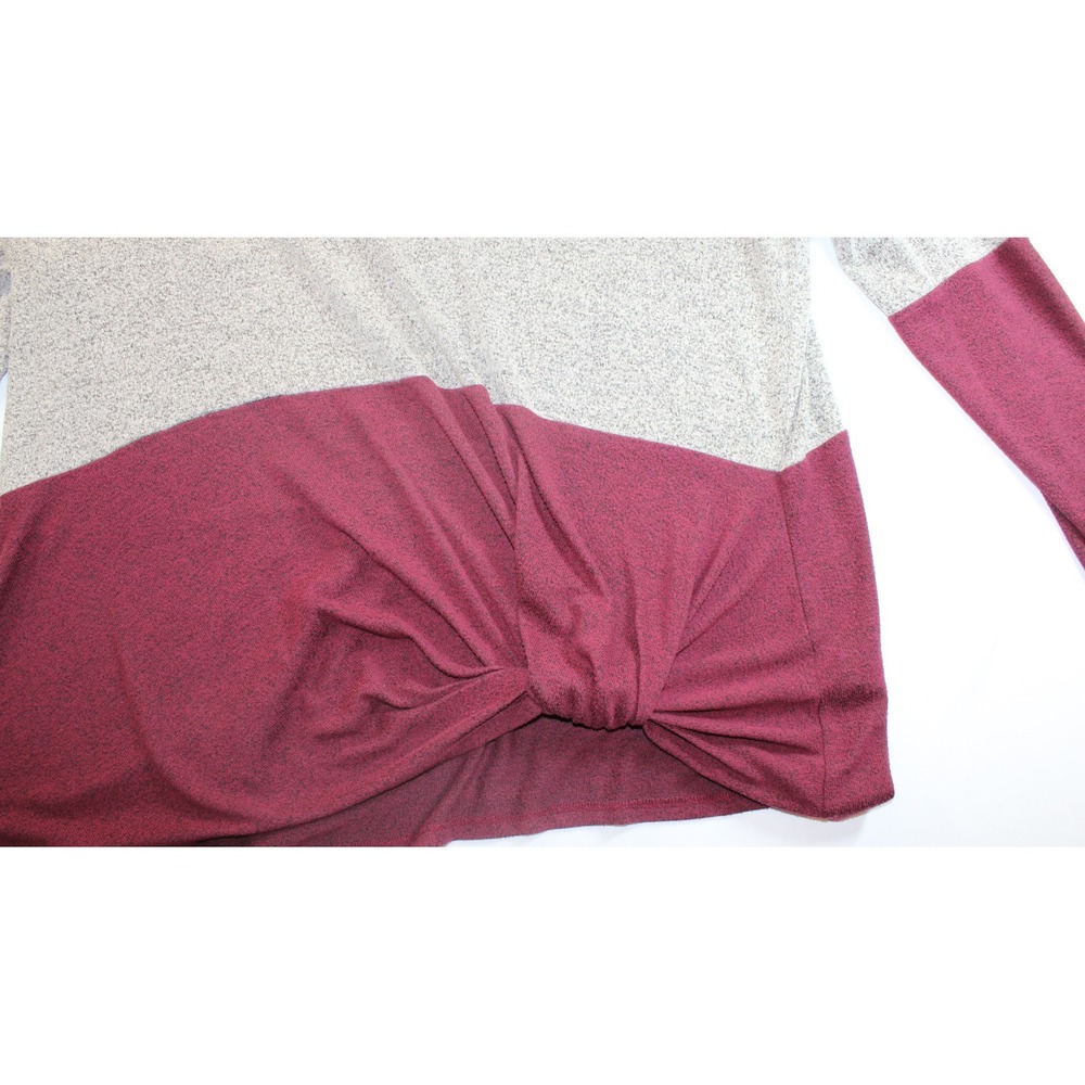 Maurices 24/7 Cowl Neck Colorblock Twist Front Top Grey Burgundy 2X